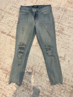 Express Boyfriend Ripped Jeans in Light Blue Wash